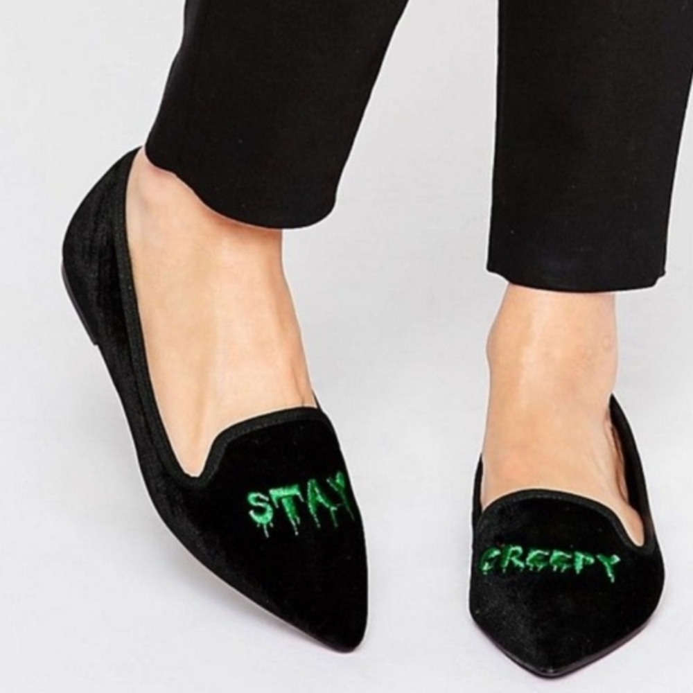 Asos Stay Creepy Hard To Find Velvet Flats 8 READ